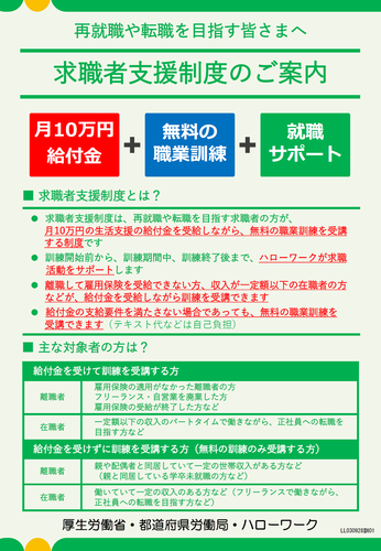 求職者支援制度リーフレット表