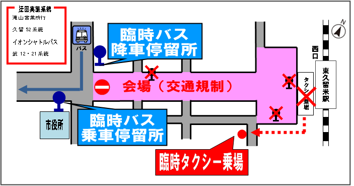 臨時バスおよび臨時タクシー乗り場案内