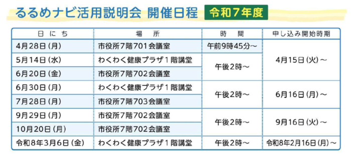 令和7年度開催日程表