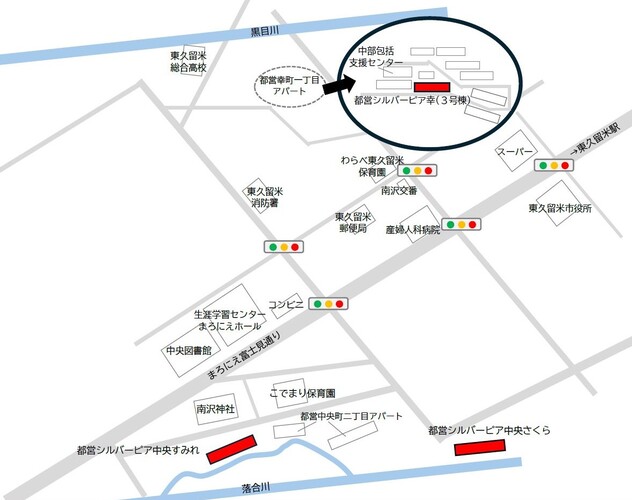 シルバーピア幸、シルバーピア中央すみれ、シルバーピア中央さくらの地図