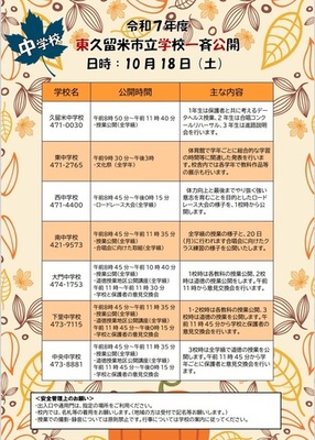 令和7年度学校一斉公開中学校チラシ